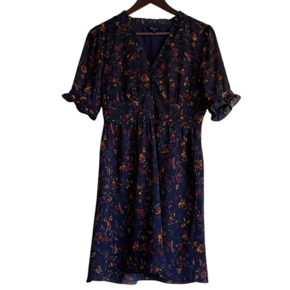 Madewell Blue Floral Dress Sz 4 - Picture 2 of 7